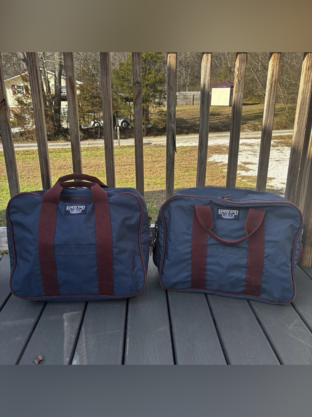 Vintage 2 Lands’ End Duffel Bag Made USA Navy Travel Gym Bag